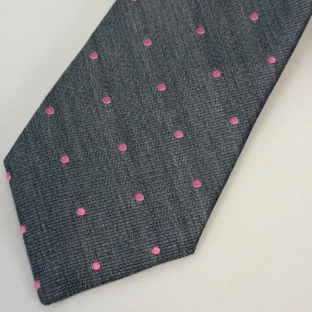 J.Crew Tie Men‎ Gray Pink Polka Dot Silk Made USA F3576 NWT Spring Easter